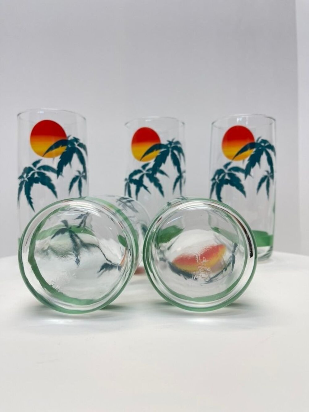 Vintage Tropical Palm Tree Sunset Tall Tumblers Set of 5 - Picture 5 of 6